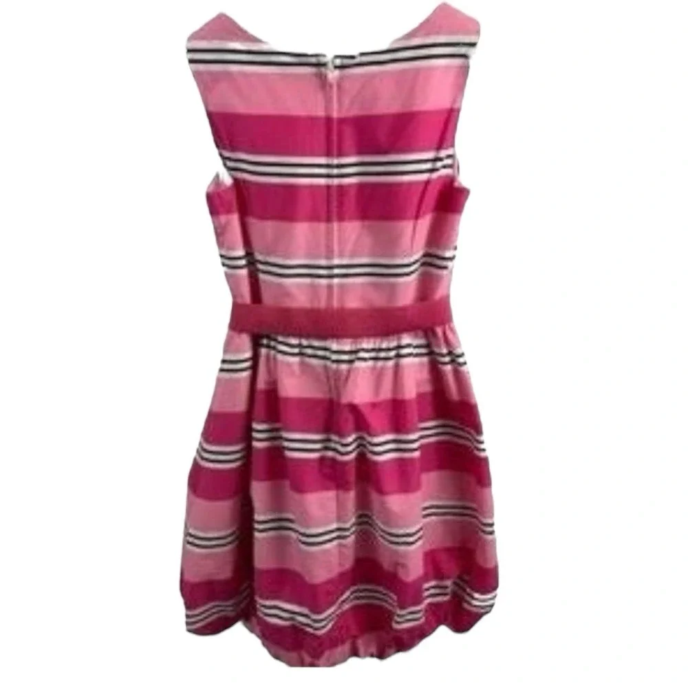 The Childrens Place Striped Bubble Hem Dress Girls Size 10 Pink Flower Belt